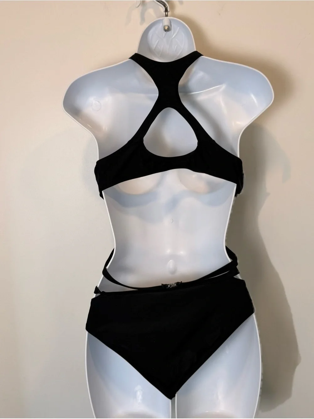 Black Cutout Racerback Bikini Set High Waisted Sport Two Piece Swimsuit Large